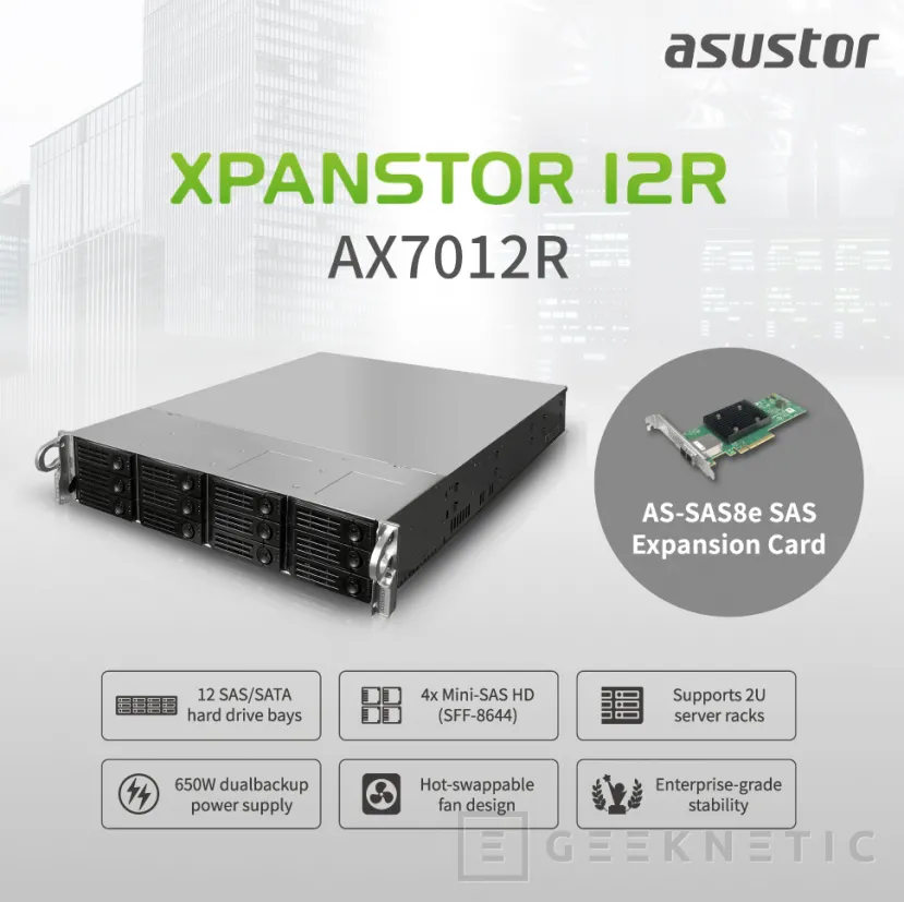 Geeknetic Nueva unidad de expansión ASUSTOR Xpansor 12R JBOD AX7012R con 12 bahías SAS/SATA de 3,5&quot; para NAS 2