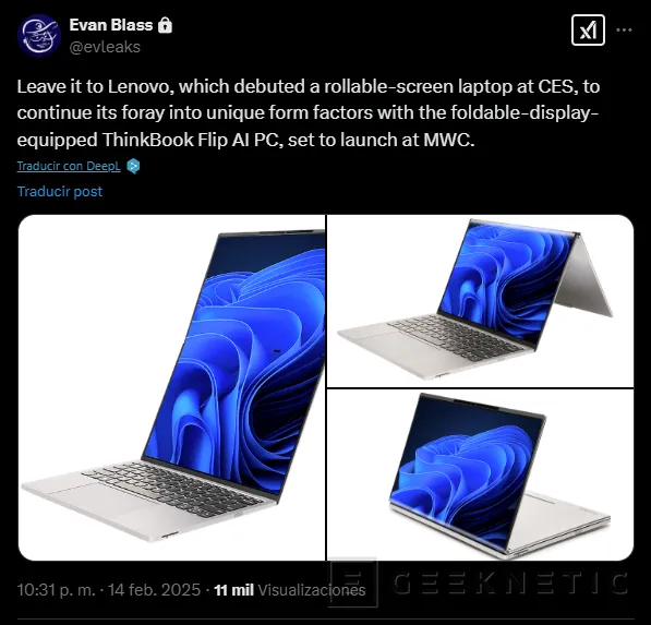 Geeknetic Lenovo presentará su portátil con pantalla flexible ThinkBook Flip durante el MWC 3