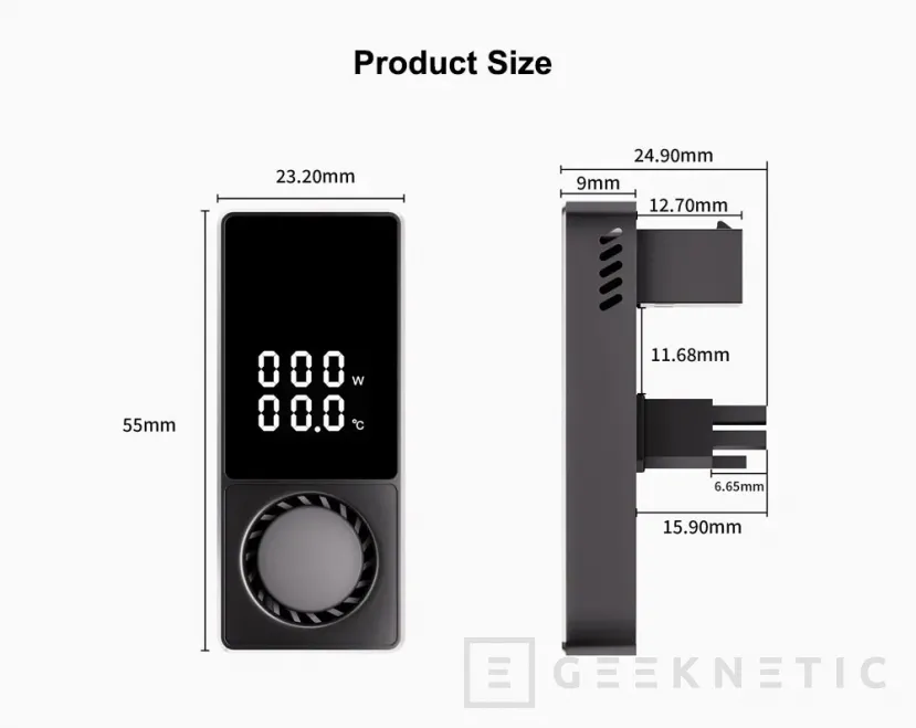 Geeknetic Nuevo adaptador en U para conectores de 16 pines con pantalla para monitorización y ventilador incluido 1