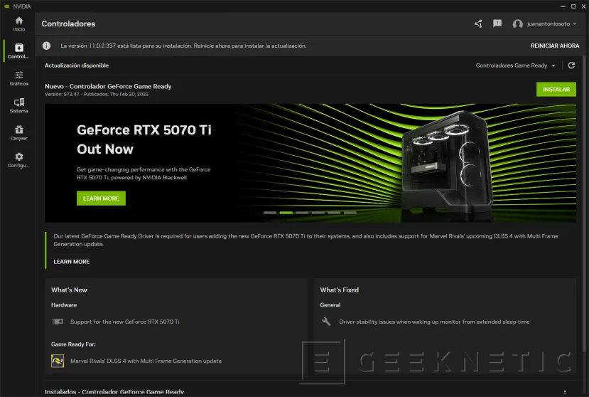 Geeknetic Nueva versión de la App NVIDIA 11.0.2.337 que añade el Modelo K para DLSS Super Resolution y corrige algunos errores 1