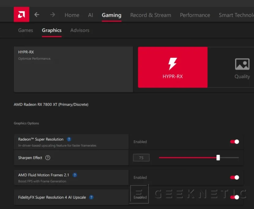 Geeknetic AMD HYPR-RX con Fluid Motion Frames 2.1 multiplica x 2,7 el rendimiento en miles de juegos 2