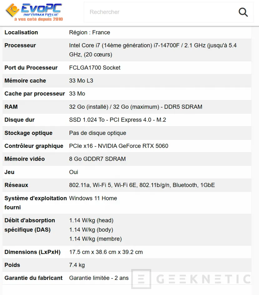 Geeknetic Aparece un sobremesa Acer Nitro 50 con una RTX 5060 en una tienda francesa 1