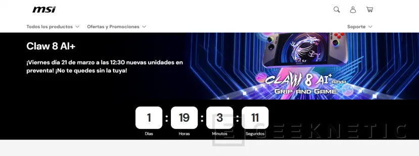 Geeknetic El viernes a las 12:30 estará disponible para reservar la nueva MSI CLAW 8 AI+ en su tienda, precios desde 949 euros y unidades limitadas 1