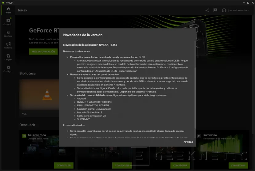 Geeknetic La NVIDIA App se actualiza a la versión 11.0.3 para añadir DLSS Override, ajustes de Super Resolution y otras novedades 1