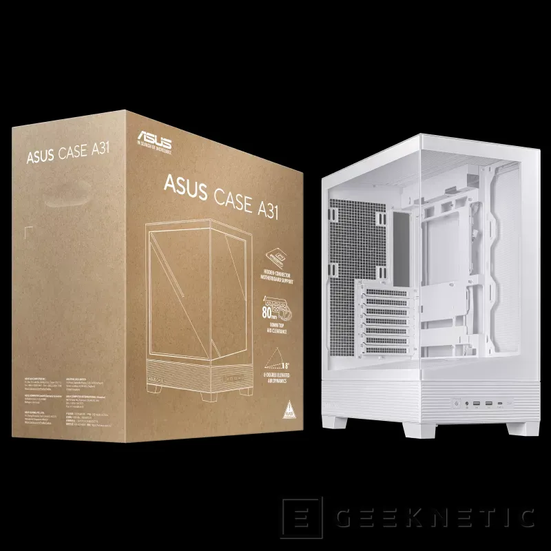 Geeknetic Nueva caja ASUS A31 con visión panorámica, compatible con BTF y un tamaño reducido que admite hasta 7 ventiladores y RL de 360 mm 4