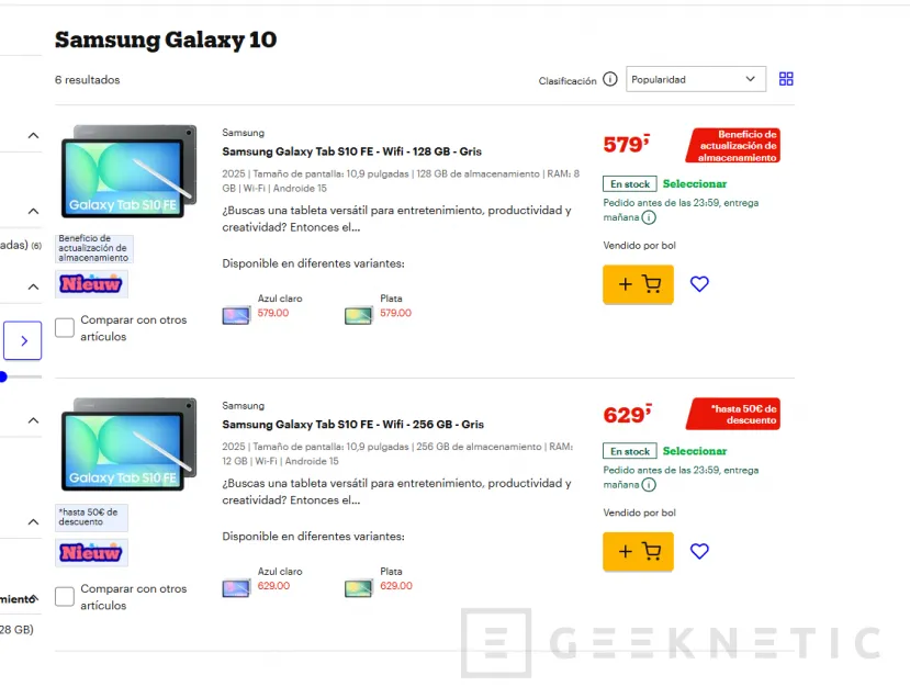 Geeknetic Aparecen las Samsung Galaxy Tab S10 FE y S10 FE+ a la venta en una tienda de Países Bajos desde 579 euros 2