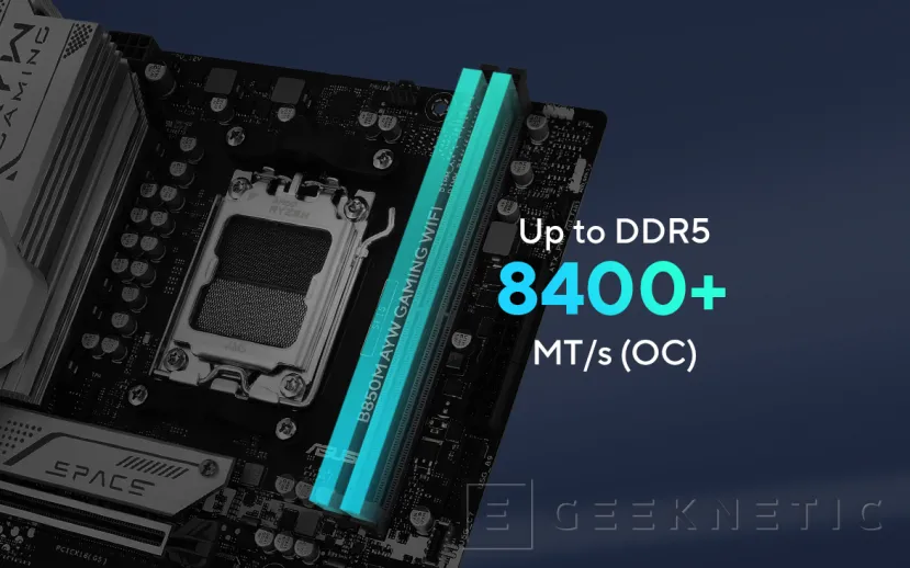 Geeknetic Nueva placa ASUS B850M AYW GAMING WiFi para AMD socket AM5 con formato MicroATX en un elegante diseño negro y blanco 2