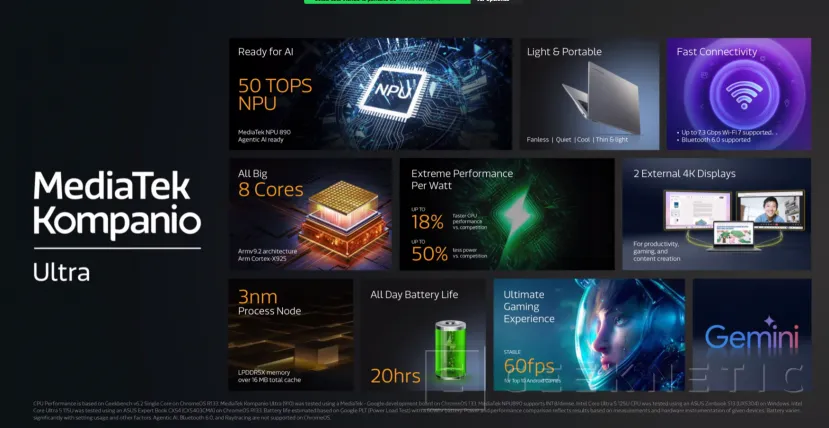 Geeknetic MediaTek lanza su CPU Kompanio Ultra para los Chromebook, hasta 50 TOPS para IA 3