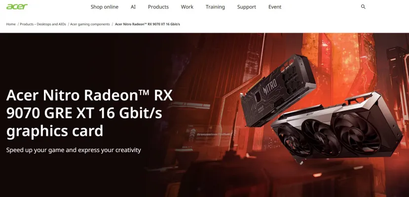 Geeknetic Acer nombra por error una AMD Radeon RX 9070 GRE XT en su página web de Suecia, más pruebas de un posible modelo RX 9070 GRE 1