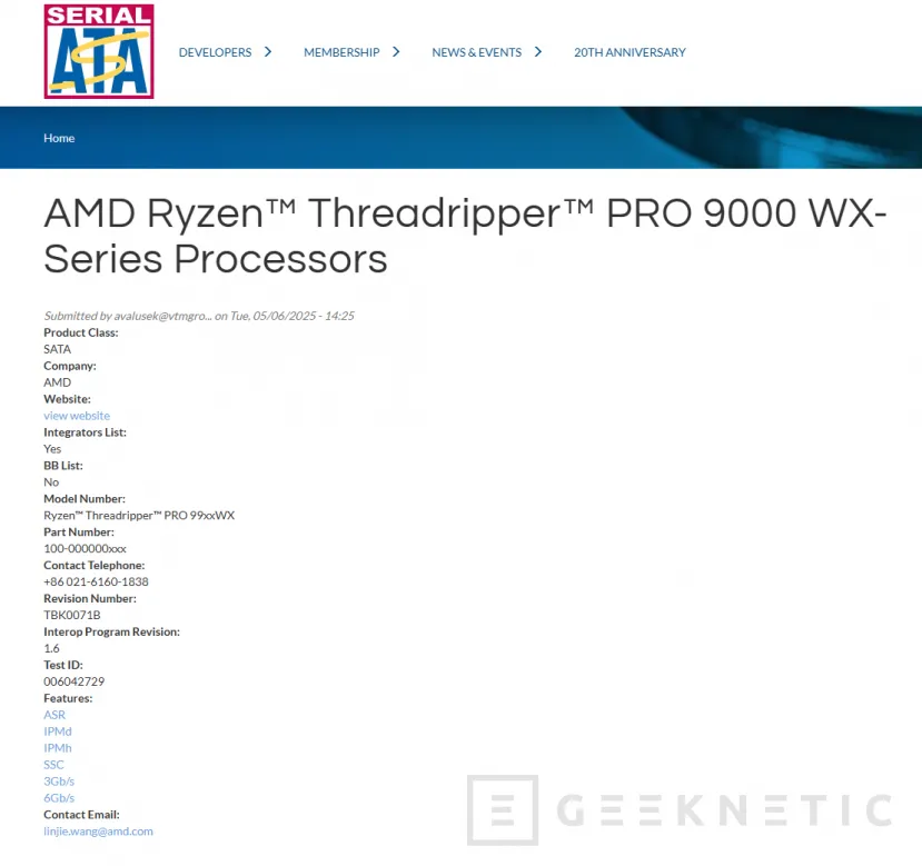 Geeknetic Aparece en la Web de SATA-IO los AMD Ryzen Threadripper PRO 9000 WX 1