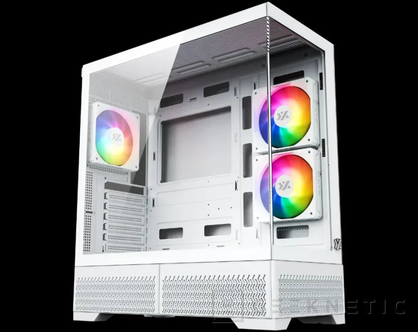 Geeknetic El fabricante XYZ nos presenta este COMPUTEX 2025 su nueva línea de cajas, modelos panorámicos con pantalla LCD en color blanco y negro 2