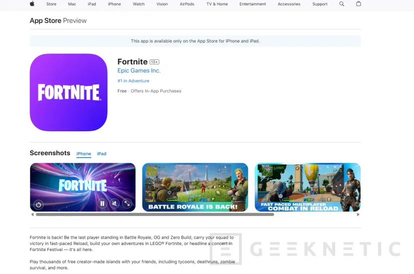 Geeknetic Fortnite vuelve a la App Store de iOS en  EEUU 1