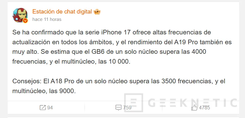 Geeknetic Los procesadores para iPhone Apple A19 Pro tendrán un rendimiento similar en un solo núcleo al de los M4 Pro para los Macs 1
