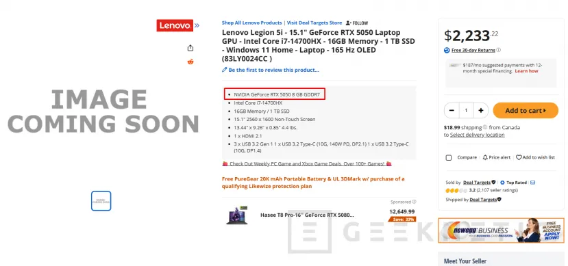 Geeknetic La NVIDIA RTX 5050 aparece en varios portátiles de tiendas online, algunos especifican 8 GB GDDR7 y otros GDDR6 1