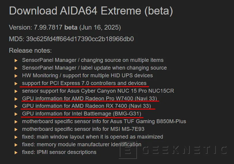 Geeknetic AIDA64 añade soporte para la GPU Intel BMG-31 en su última versión beta 1