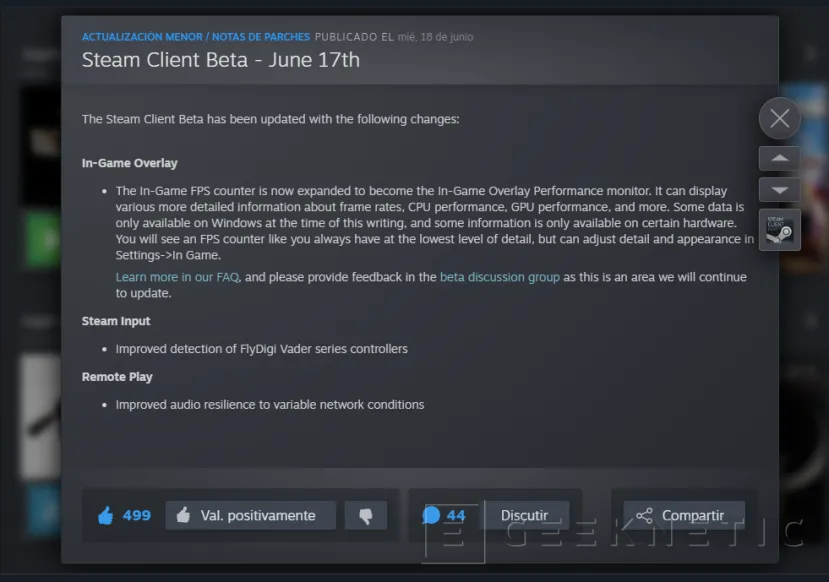 Geeknetic Steam añade métricas de rendimiento superpuestas con información de FPS por separado con y sin DLSS y FG habilitados 1
