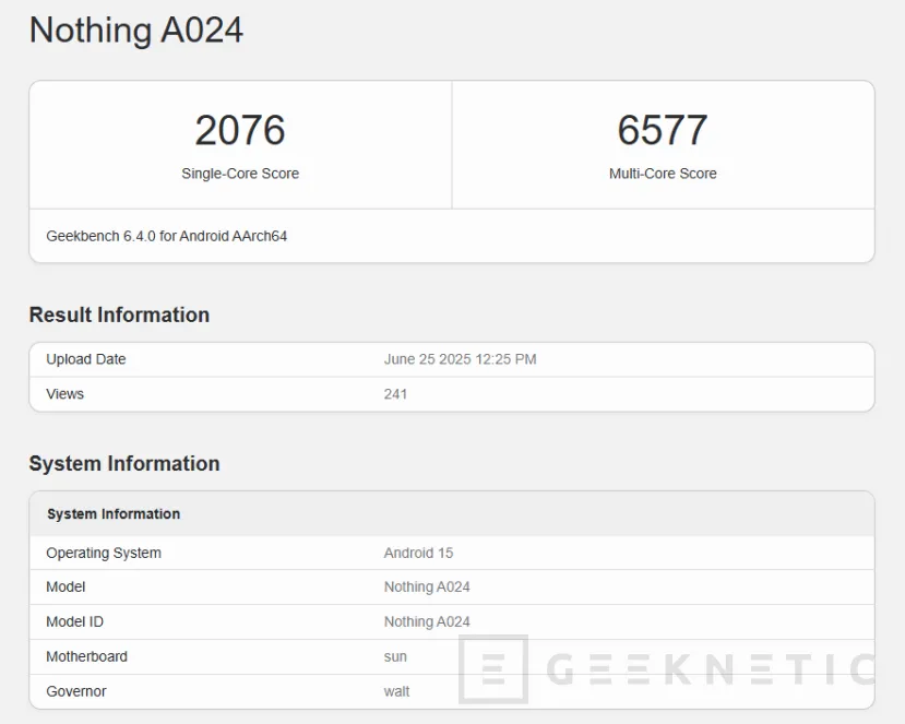 Geeknetic Se filtra una prueba de rendimiento del Nothing Phone (3) con el Snapdragon 8s Gen 4 y 16 GB de RAM en Geekbench 6 1