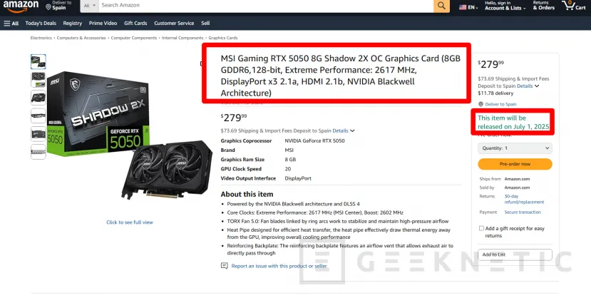 Geeknetic Las MSI Gaming RTX 5050 Shadow 2X OC se adelantarán al 1 de julio 1