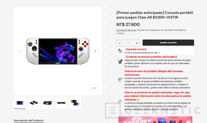 Geeknetic Disponible para reservar en MSI Taiwán la Claw A8 con el AMD Ryzen Z2 Extreme, no hay fecha de disponibilidad 1