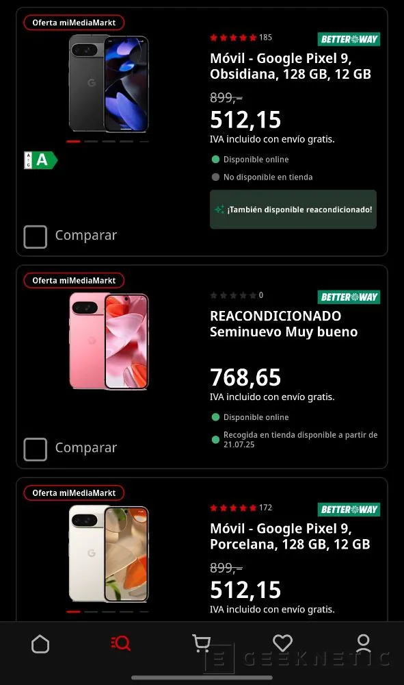 Geeknetic Llévate el Google Pixel 9 de 128 GB por 512,15 euros comprándolo desde la App de MediaMarkt 1