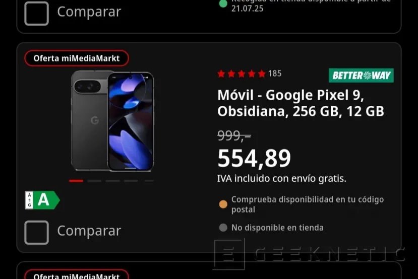 Geeknetic Llévate el Google Pixel 9 de 128 GB por 512,15 euros comprándolo desde la App de MediaMarkt 2