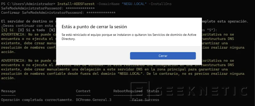 Geeknetic Cómo montar un Directorio Activo en Windows Server 2025 con PowerShell 3