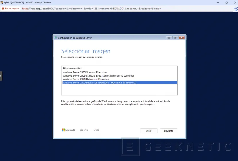 Geeknetic Cómo instalar Windows Server 2025 en Proxmox VE: Guía paso a paso con novedades y funciones 8