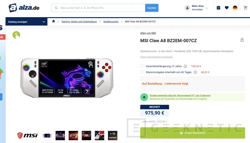 Geeknetic La MSI Claw A8 con Ryzen Z2 llega a Europa: ya se puede reservar, pero no será barata 1