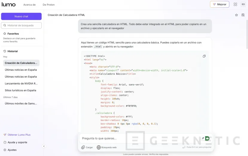 Geeknetic Hemos probado Lumo, el chatbot de Proton que te permite usar la IA de forma privada 1