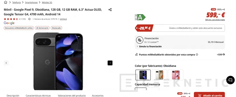 Geeknetic Llévate el Google Pixel 9 de 128 GB por 483,69 euros en MediaMarkt 1