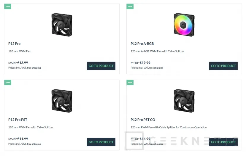 Geeknetic Los ventiladores Arctic P12 Pro Series ya están disponibles en opciones con RGB, en color blanco o PST (conexión en cadena) 1