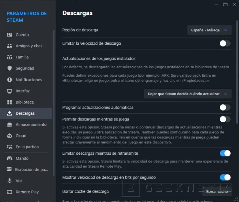Geeknetic Cómo acelerar la velocidad de descarga en Steam: deshabilitar la caché de disco en Windows y otros trucos 8