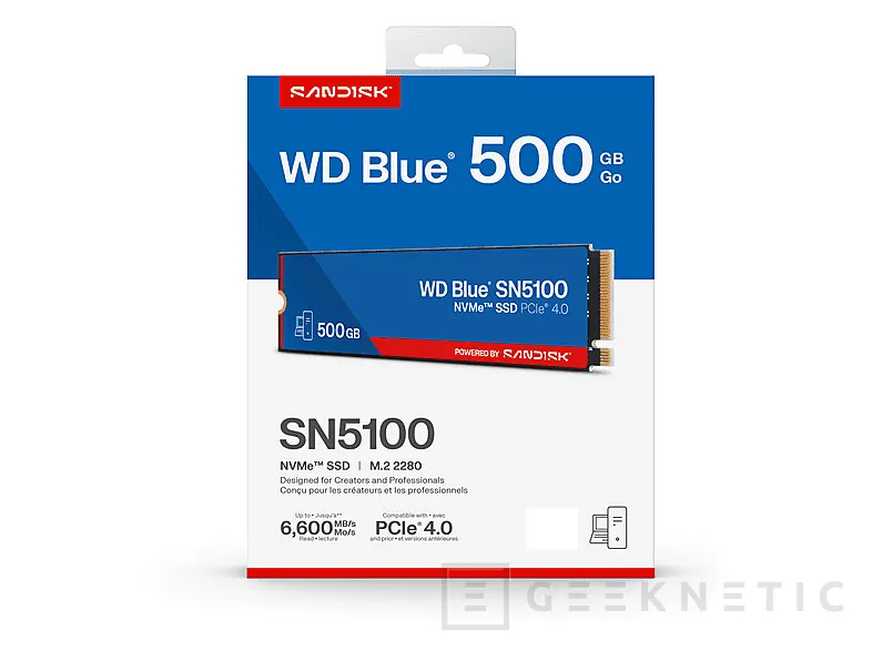 Geeknetic  WD Blue SN5100 alcanza 6,6 GB/s incluso en 500 GB y adopta la marca SanDisk en la nueva apuesta de Western Digital por los SSD NVMe 2