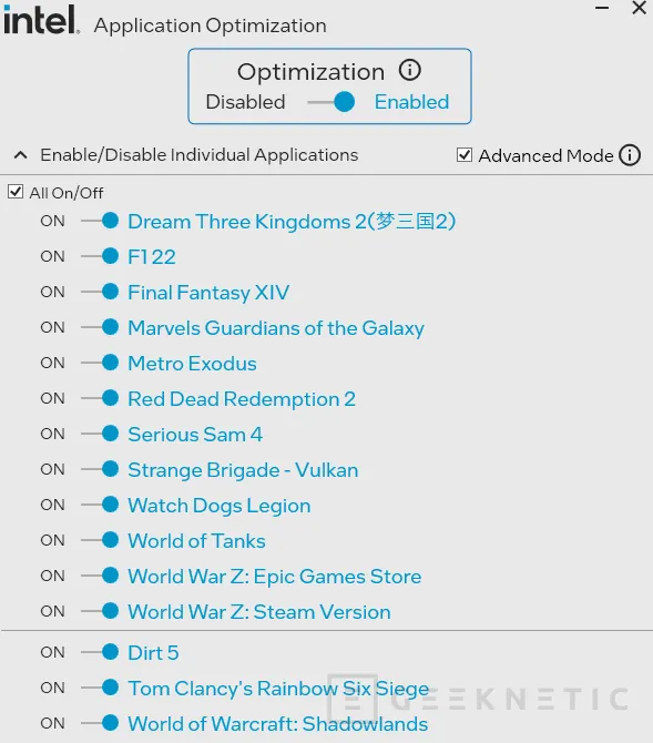 Geeknetic Intel prepara para finales de año una gran actualización de APO con más juegos compatibles, ajustes finos en tiempo real y una interfaz renovada 2