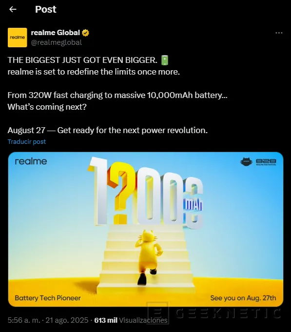 Geeknetic Batería de 15.000 mAh y duración de 5 días en el prototipo de teléfono móvil que presentará mañana Realme 2