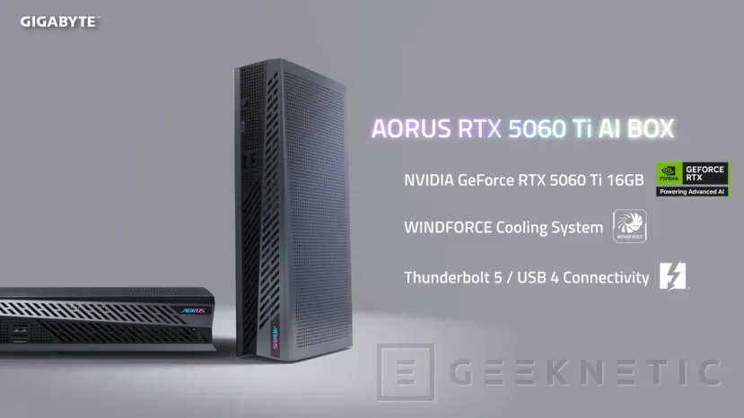 Geeknetic Nueva eGPU GIGABYTE AORUS RTX 5060 Ti AI BOX, 16 GB de VRAM disponibles con conectividad Thunderbolt 5 2