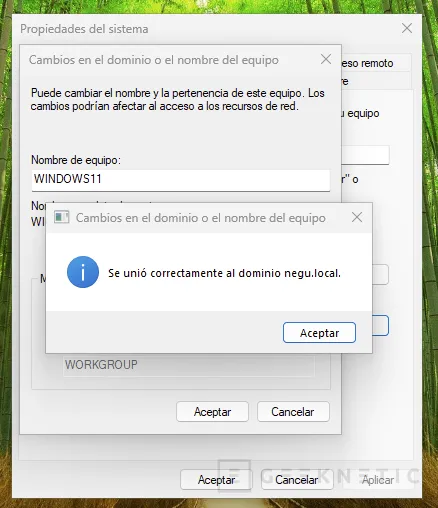 Geeknetic Cómo unir equipos Windows 11 al dominio corporativo de Active Directory 2025 8