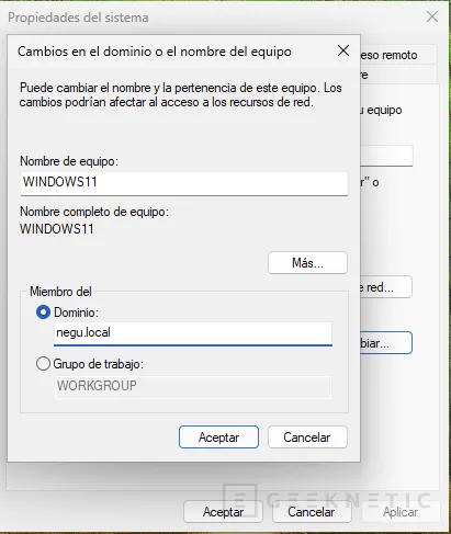 Geeknetic Cómo unir equipos Windows 11 al dominio corporativo de Active Directory 2025 6