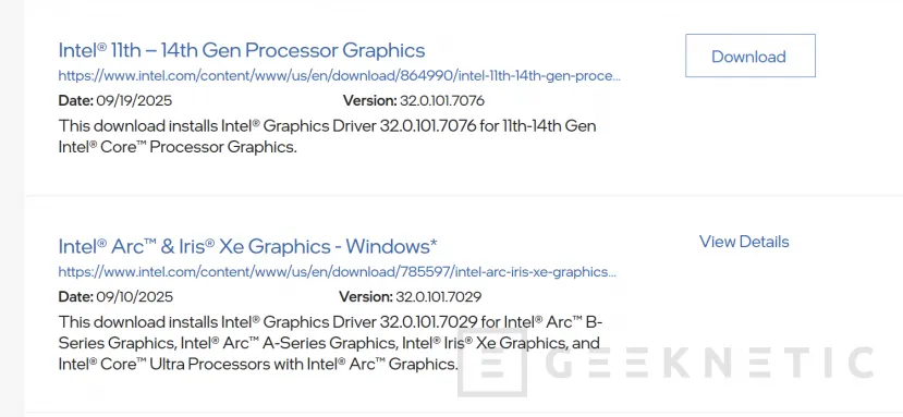 Geeknetic Intel dividirá sus drivers en dos: compatibles con las Intel Arc dedicadas e integradas y otros para soluciones más antiguas 1