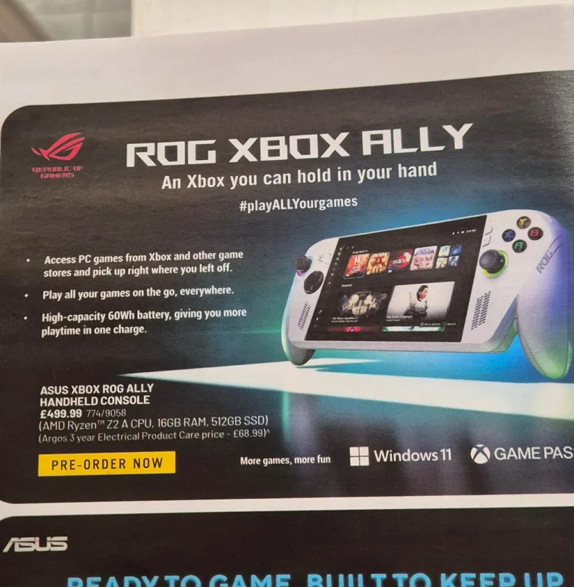 Geeknetic La ROG XBOX Ally se filtra en Reino Unido con un precio de 499 libras, las reservas parece que empezarán de inmediato 1