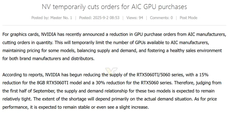 Geeknetic Según rumores, NVIDIA estaría reduciendo el envío de GPUS RTX 5060 Ti y RTX 5060 con 8 GB de VRAM 1