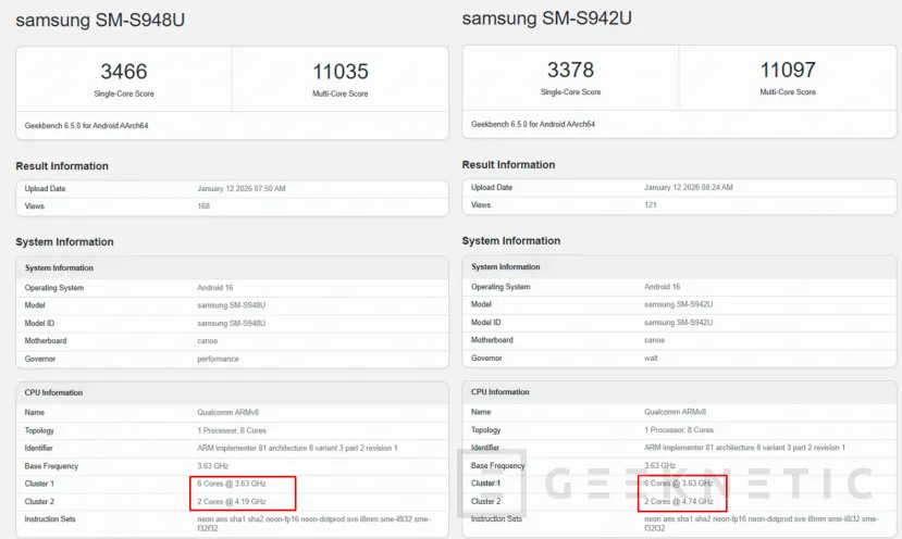Geeknetic Filtrados los Samsung Galaxy S26 y su versión Ultra con Snapdragon 8 Elite Gen5 overclockeado 1