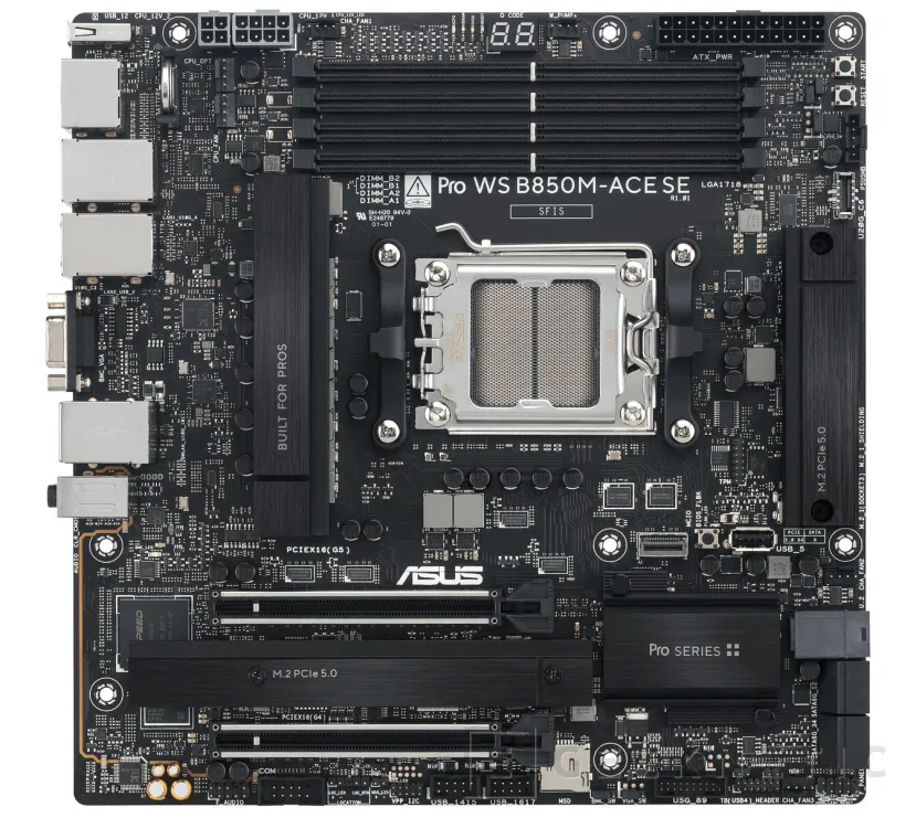 Geeknetic ASUS convierte AM5 en una placa casi de servidor: Pro WS B850M-ACE SE con IPMI, triple LAN hasta 10 GbE y almacenamiento U.2, MCIO y M.2 Gen5 2
