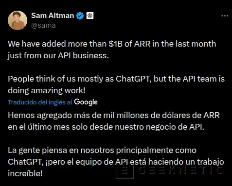 Geeknetic OpenAI ya gana 1.000 millones al mes gracias a su negocio invisible más allá de ChatGPT 1