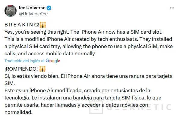 Geeknetic Ingenieros chinos logran lo imposible: instalan una ranura SIM física en el iPhone Air 1