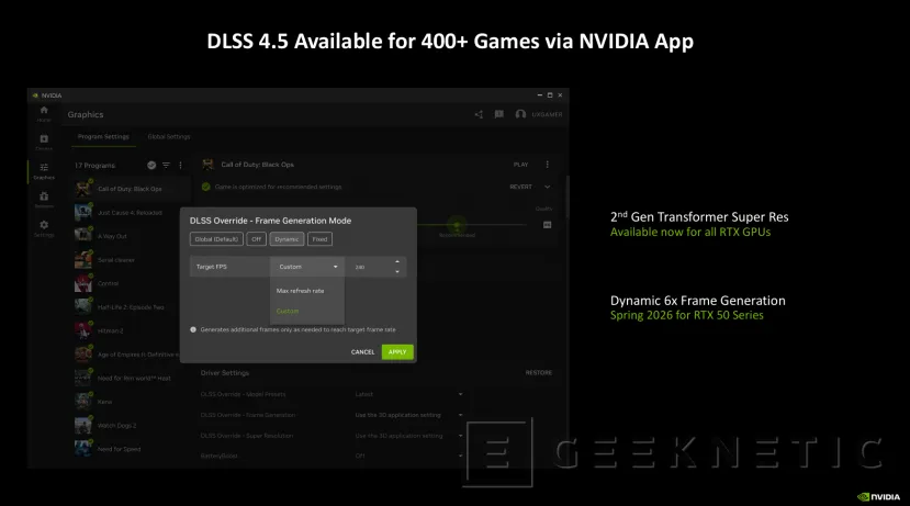 Geeknetic NVIDIA DLSS 4.5 estrena el modelo Transformer de 2a gen junto a Multi Frame Generation x6 para multiplicar aún más el rendimiento 6