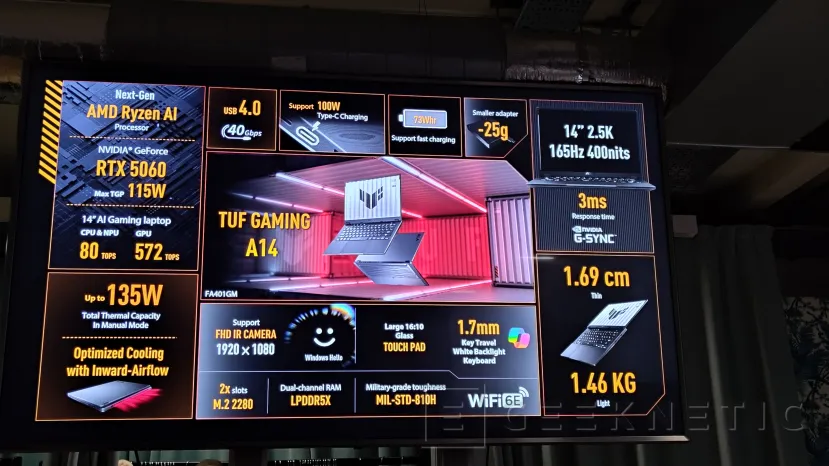 Geeknetic El nuevo ASUS TUF GAMING A14 viene con el AMD Ryzen AI 9 H 465 y una NVIDIA RTX 5060 2