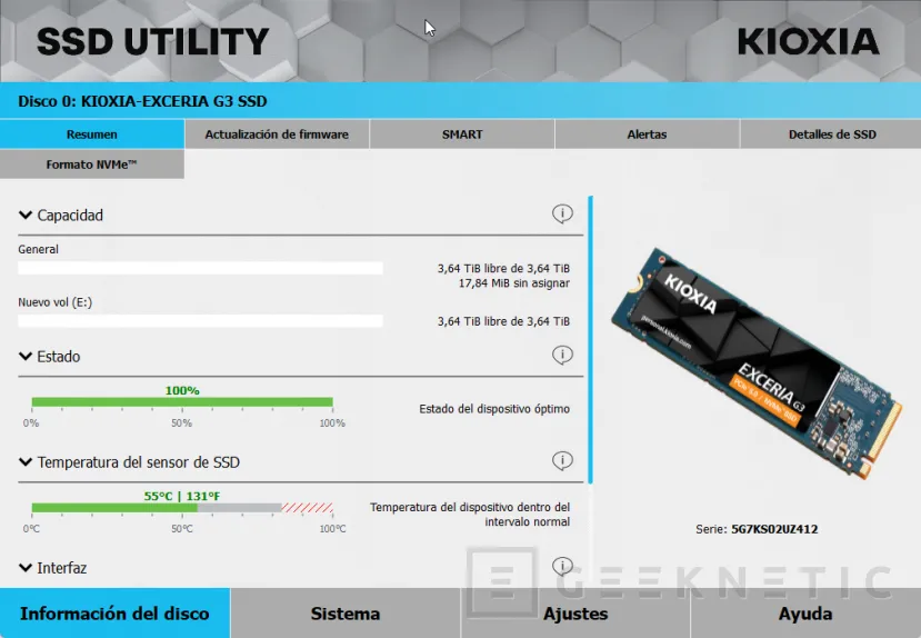 Geeknetic KIOXIA EXCERIA G3 4TB Review, 10.000MB/s y 4TB de QLC para alta densidad y PCIe 5.0 en la gama de entrada de Kioxia 29
