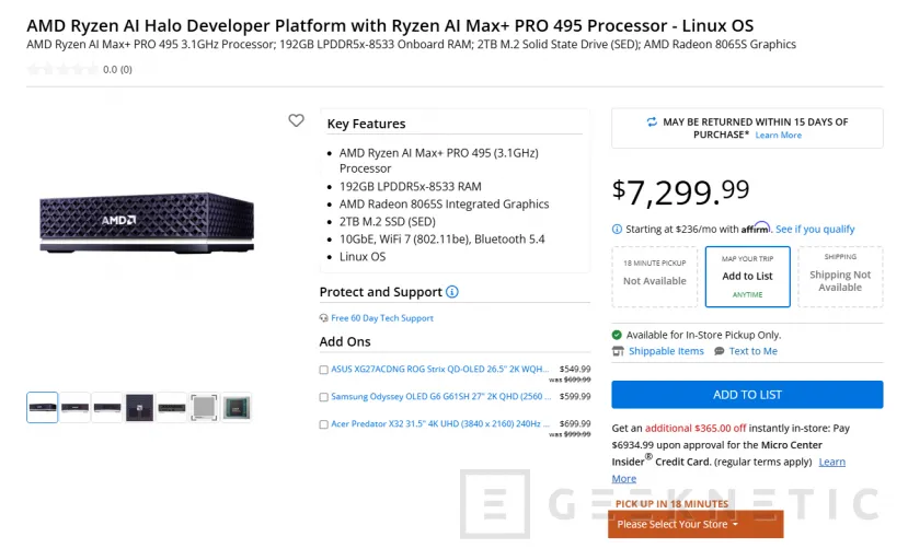 Geeknetic Ya a la venta en Micro Center el AMD Ryzen AI Halo con el Ryzen AI Max+ PRO 495 por 7.300 dólares 1