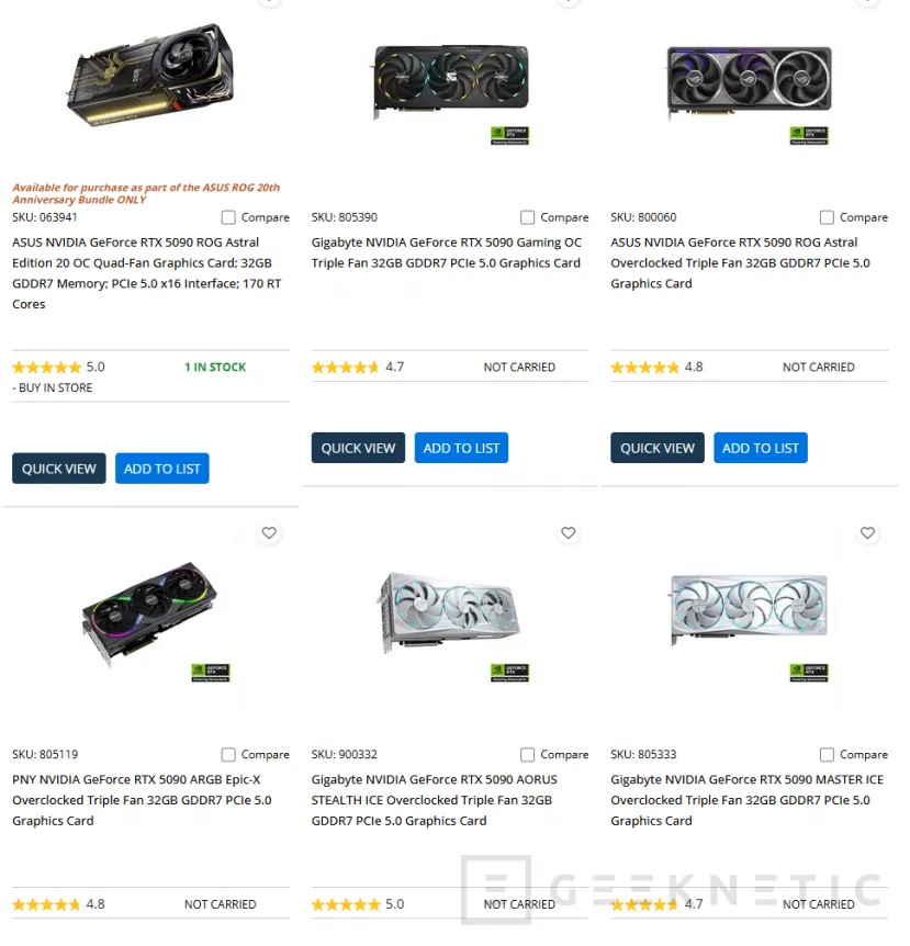 Geeknetic Micro Center marca como no disponibles, en lugar de agotadas, muchos modelos de NVIDIA RTX 5090 1